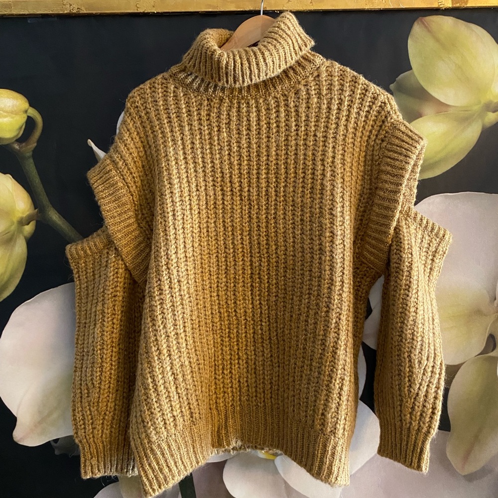 Topshop Camel Coloured Thick Cold Shoulder Sweater